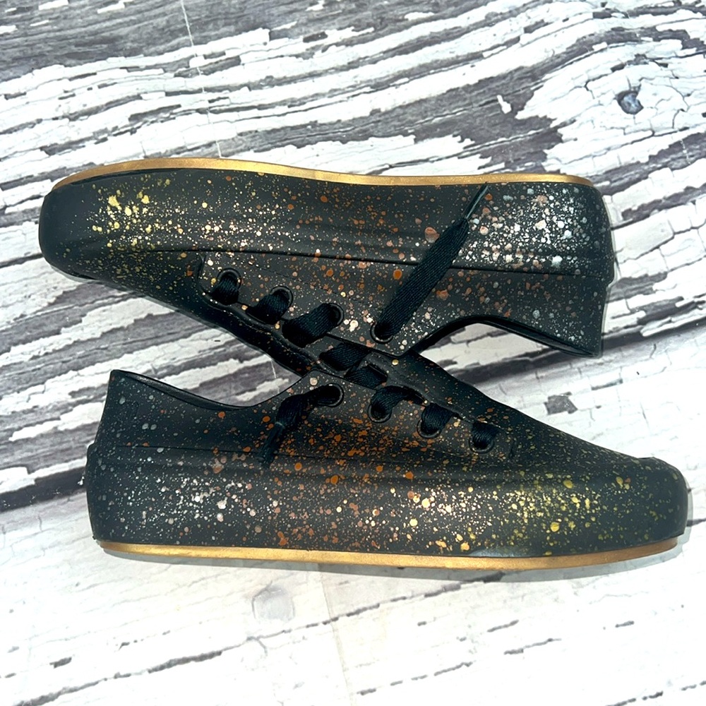 MELISSA - Black with gold/copper/silver Splatter Sneakers - Size 6 - Picture 5 of 9